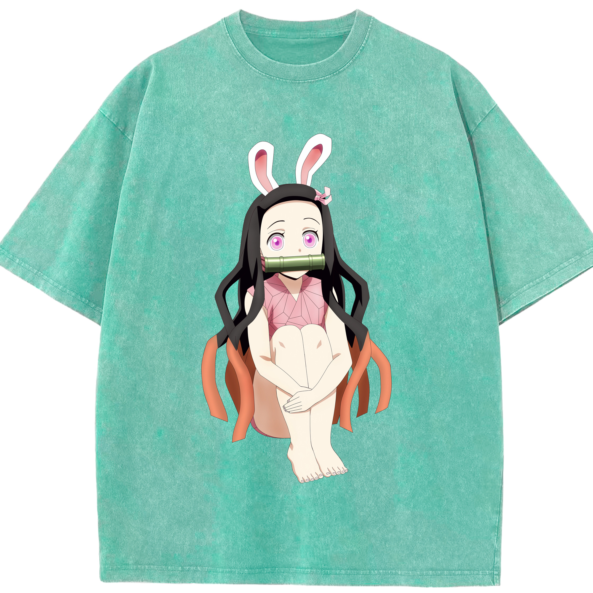 （画像用） 鬼滅の刃（きめつのやいば）竈門 禰󠄀豆子／かまど ねずこ Kamado Nezuko 綿100% ヴィンテージ風 半袖Tシャツ（フロントプリント）